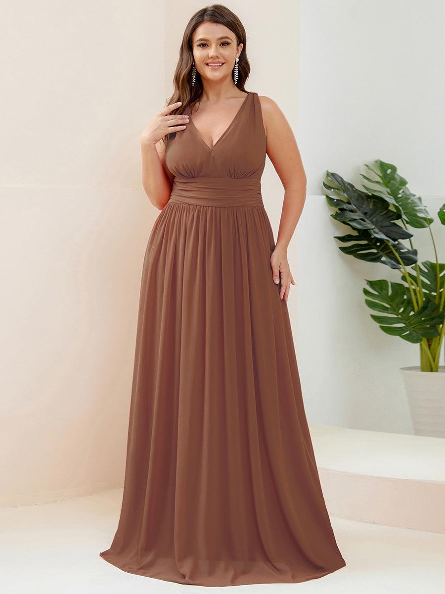 Taille personnalisée Robe de soirée sans manches plissé chiffon #Couleur_Brun