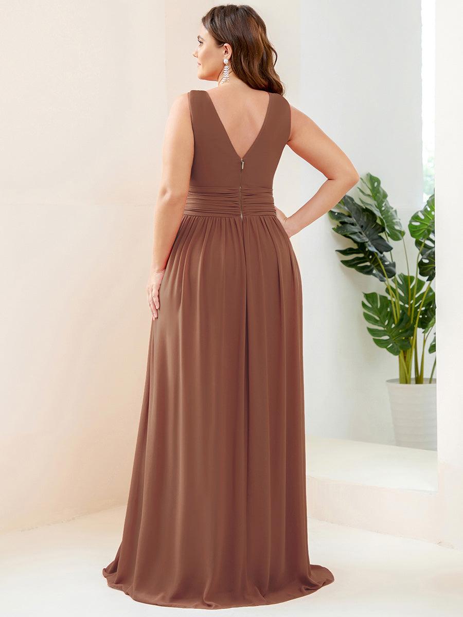 Taille personnalisée Robe de soirée sans manches plissé chiffon #Couleur_Brun