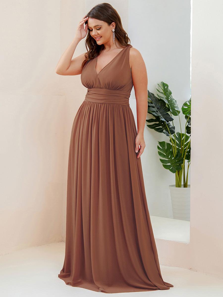Taille personnalisée Robe de soirée sans manches plissé chiffon #Couleur_Brun