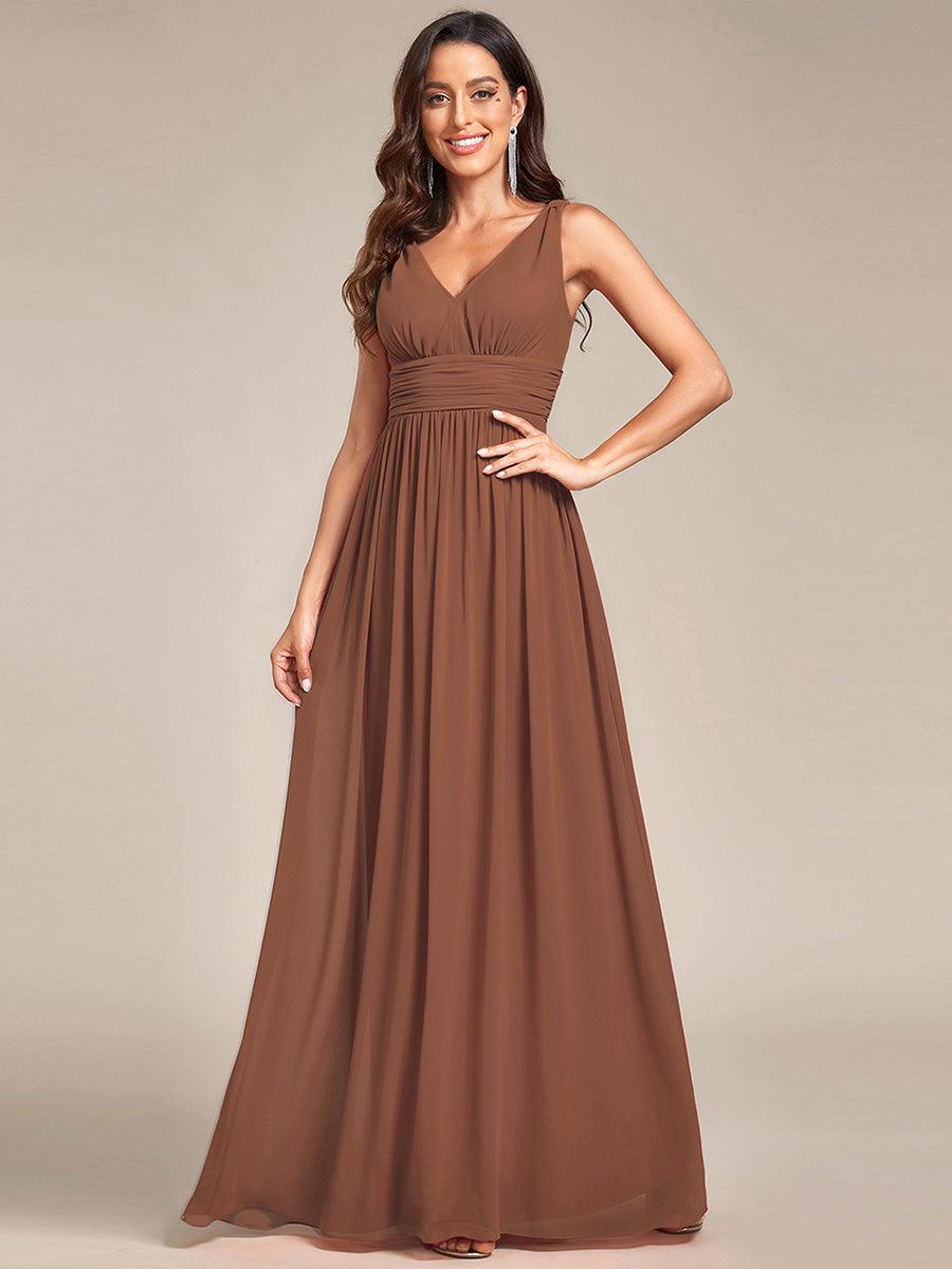 Taille personnalisée Robe de soirée sans manches plissé chiffon #Couleur_Brun
