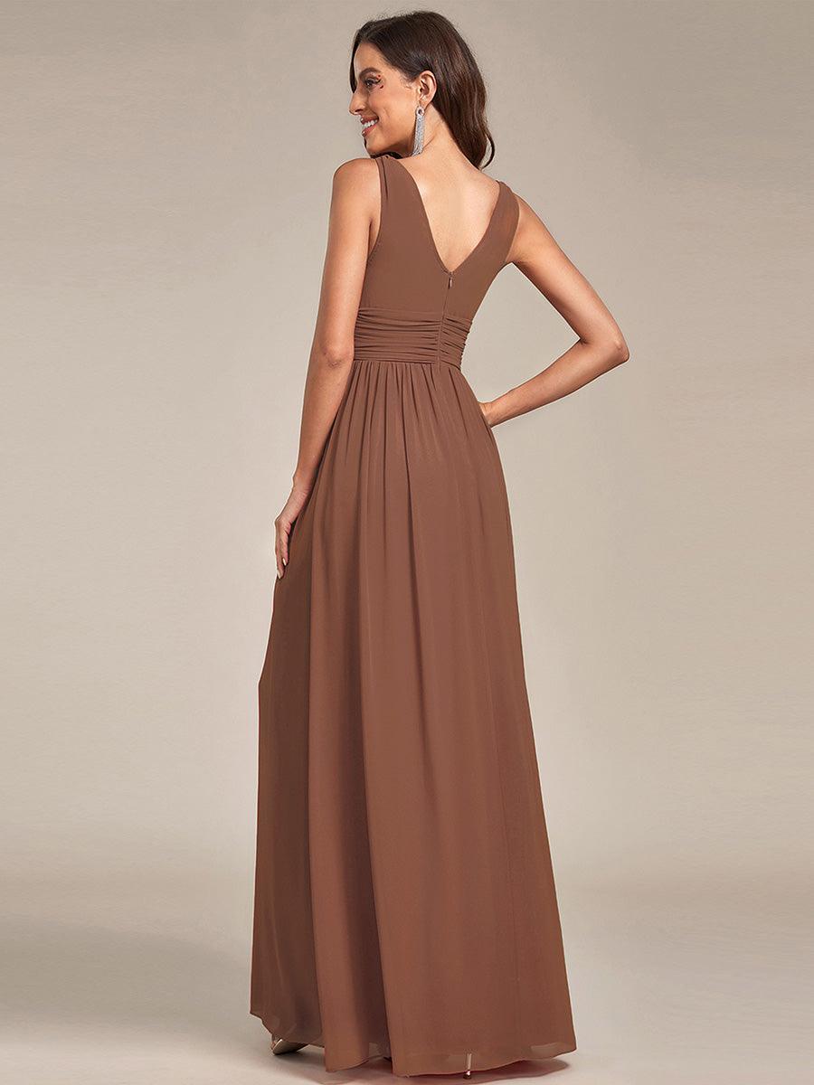 Taille personnalisée Robe de soirée sans manches plissé chiffon #Couleur_Brun