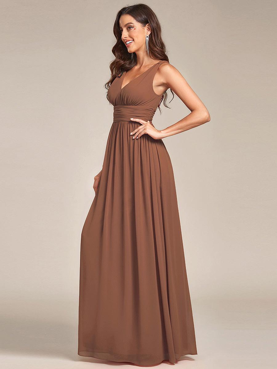 Taille personnalisée Robe de soirée sans manches plissé chiffon #Couleur_Brun