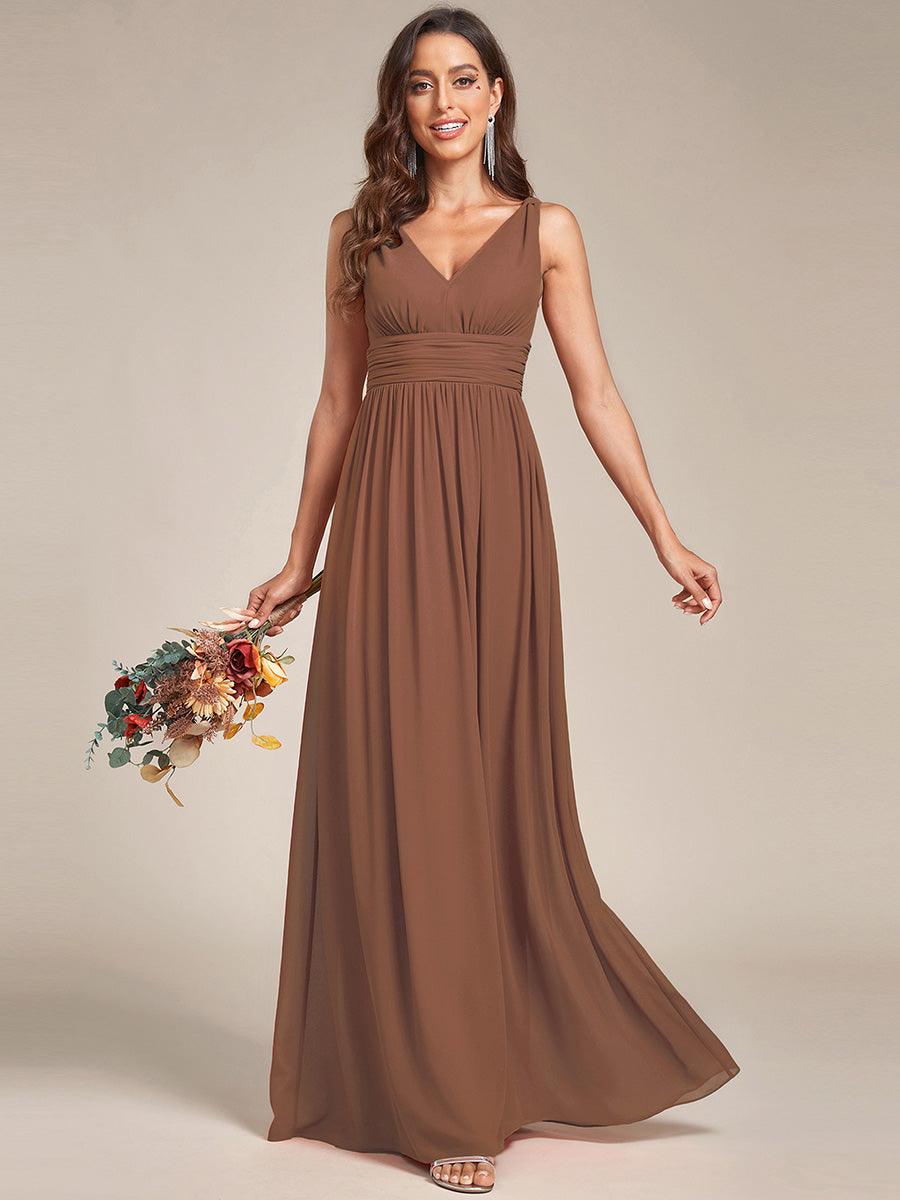 Taille personnalisée Robe de soirée sans manches plissé chiffon #Couleur_Brun