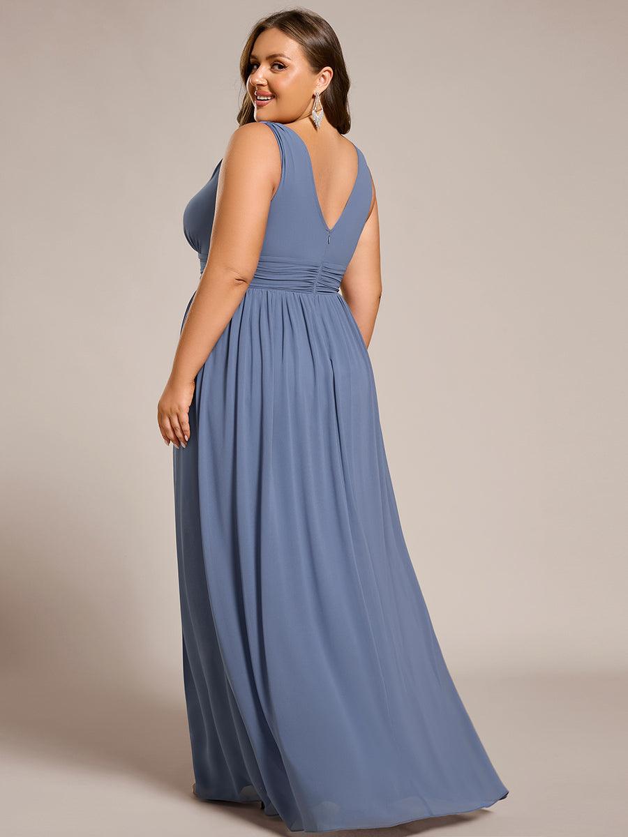 Robe de demoiselle d'honneur en mousseline sans manches #Couleur_Marine Fume