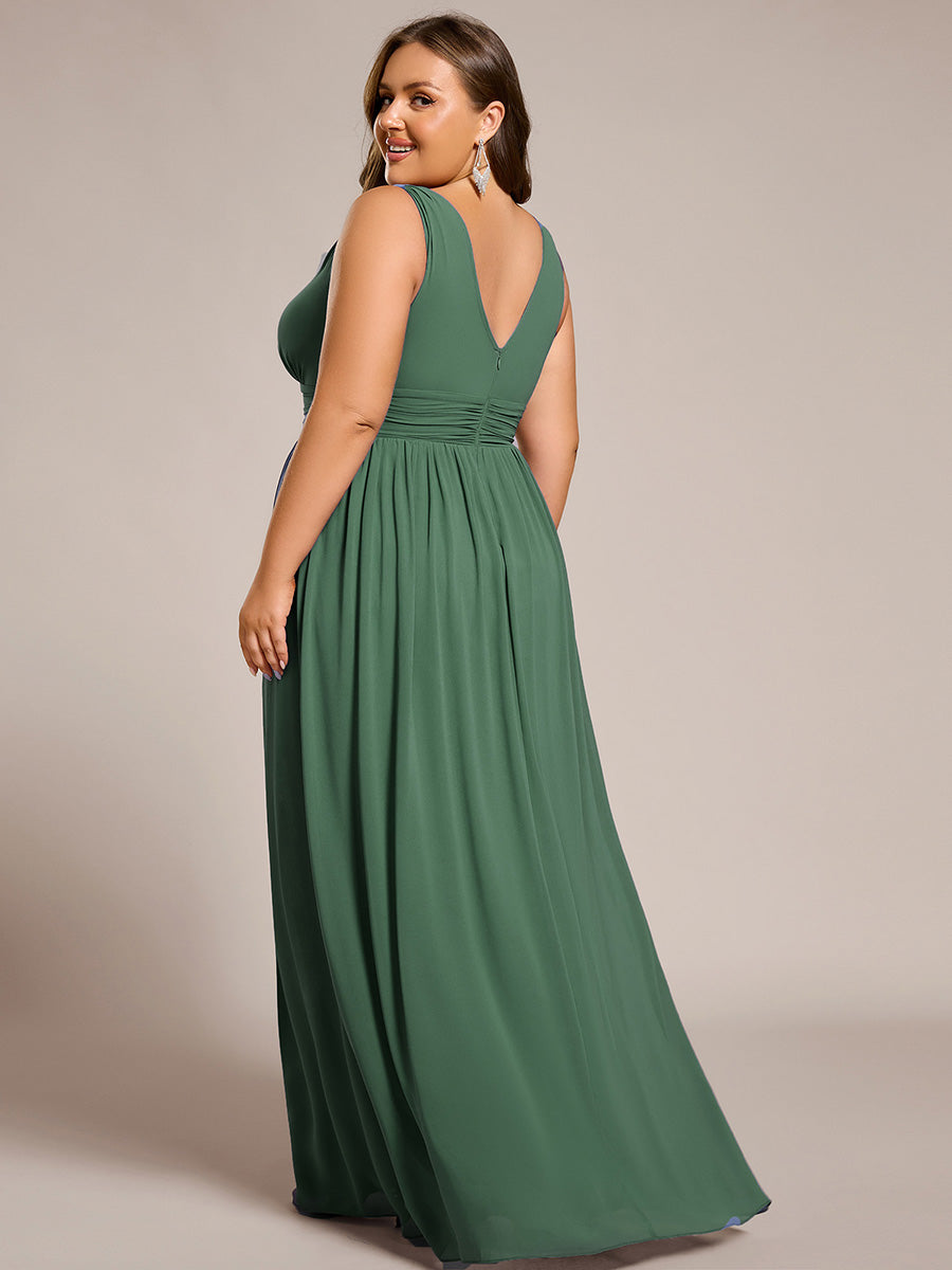 Robe de demoiselle d'honneur longue en mousseline à col en V et coupe trapèze #Couleur_Eucalyptus