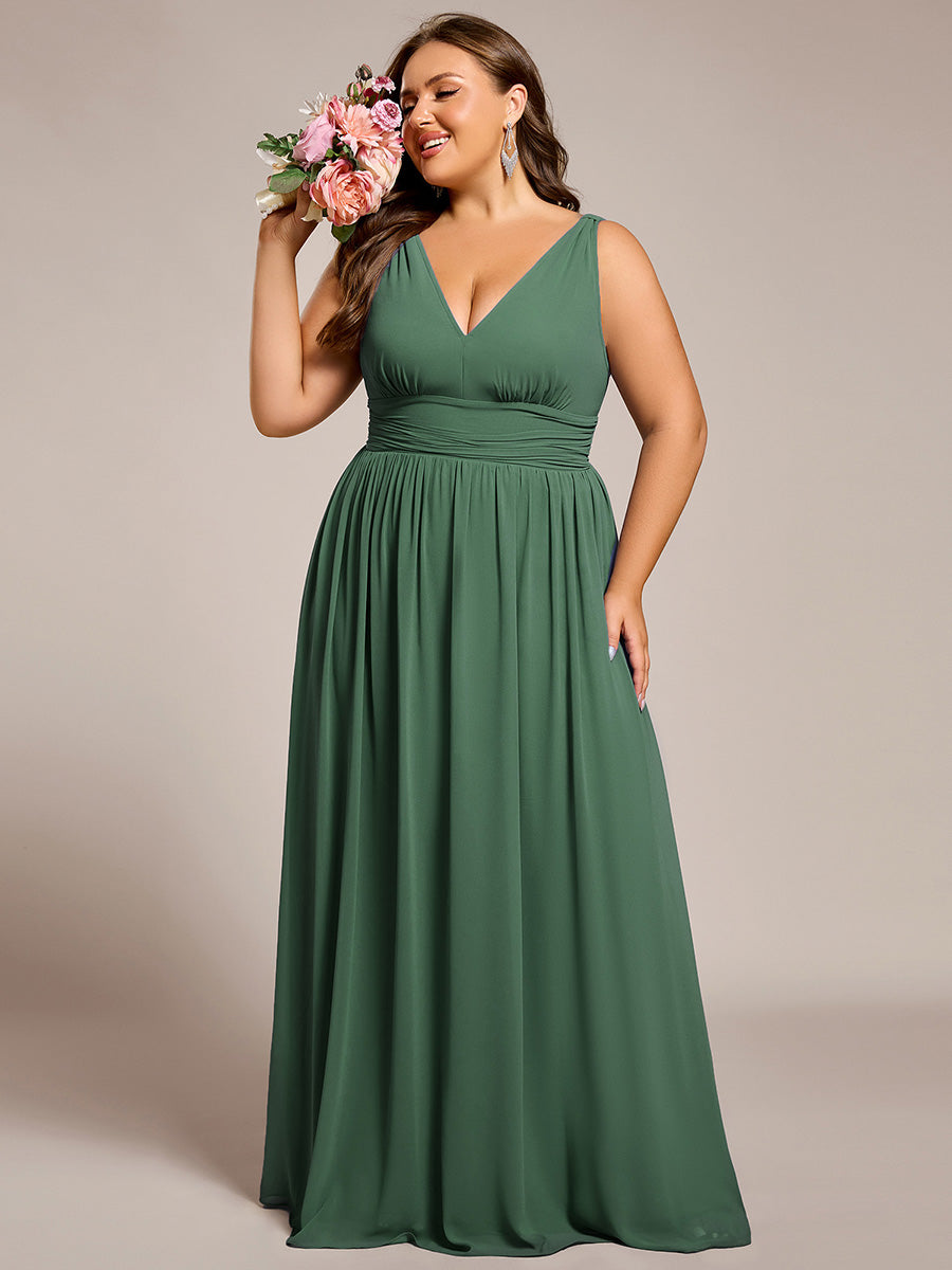 Robe de demoiselle d'honneur longue en mousseline à col en V et coupe trapèze #Couleur_Eucalyptus