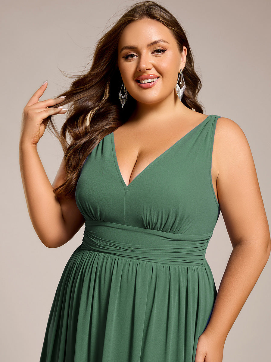 Robe de demoiselle d'honneur en mousseline de soie à col en V grande taille #Couleur_Eucalyptus