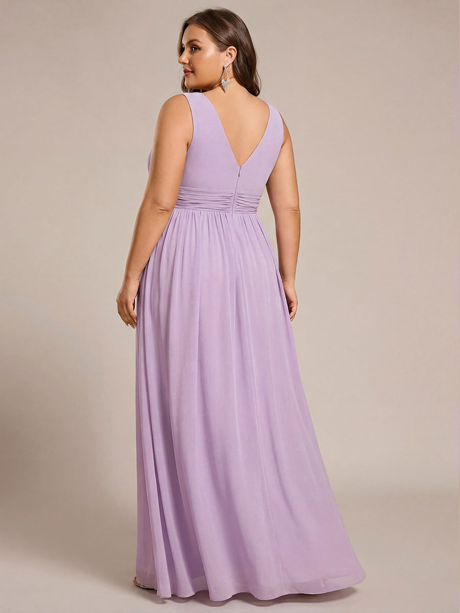 Robe de demoiselle d'honneur en mousseline à col en V #Couleur_Lilas Givré