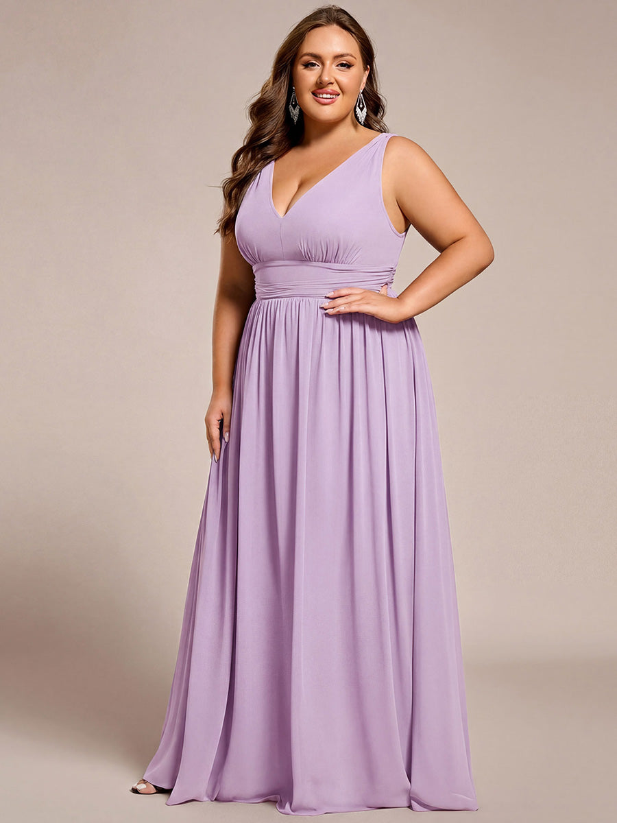 Robe de demoiselle d'honneur en mousseline à col en V #Couleur_Lilas Givré
