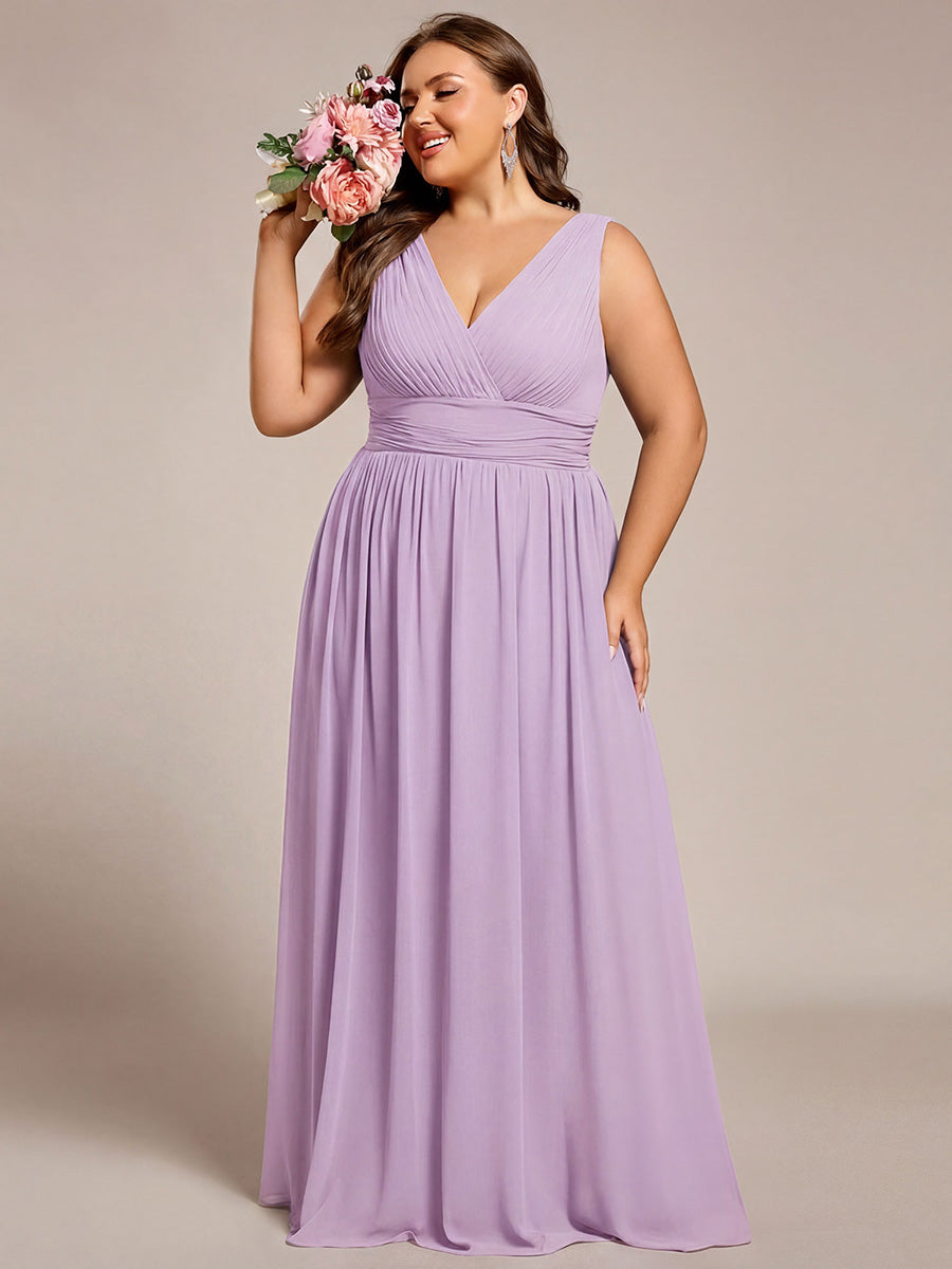 Robe de demoiselle d'honneur en mousseline à col en V #Couleur_Lilas Givré