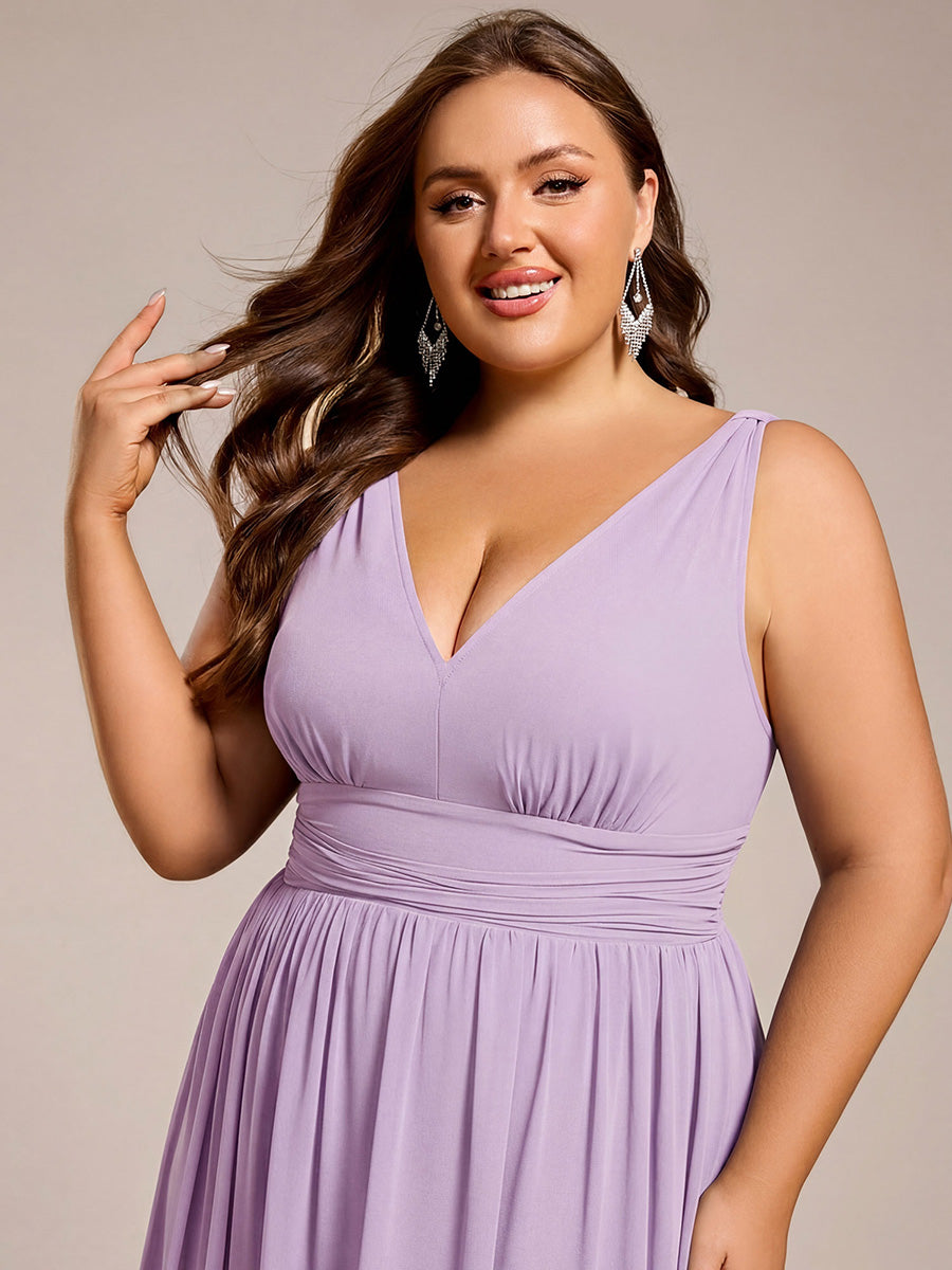 Robe de demoiselle d'honneur en mousseline à col en V #Couleur_Lilas Givré