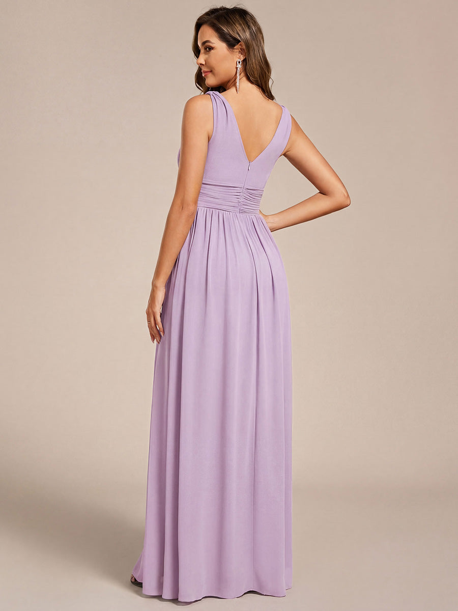 Robe de demoiselle d'honneur en mousseline à col en V #Couleur_Lilas Givré