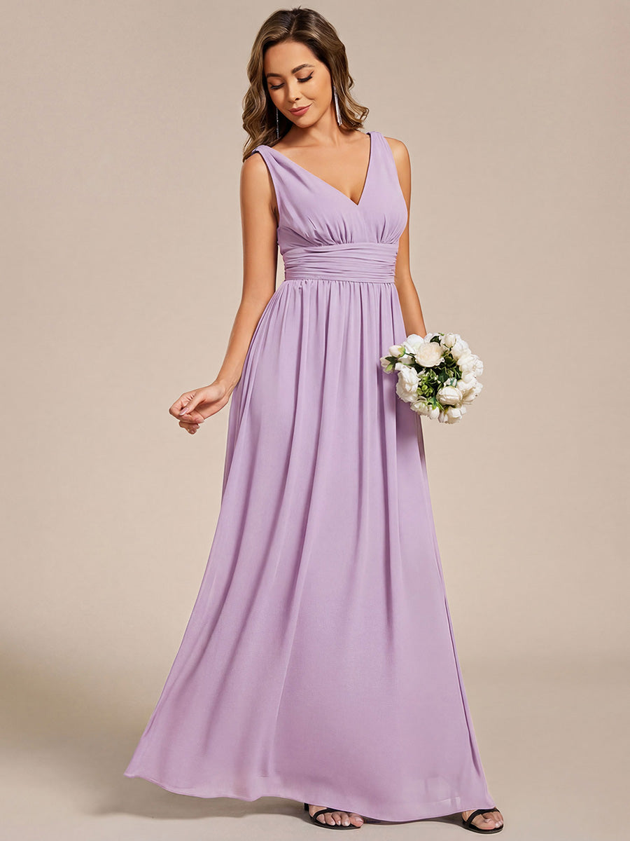 Robe de demoiselle d'honneur en mousseline à col en V #Couleur_Lilas Givré