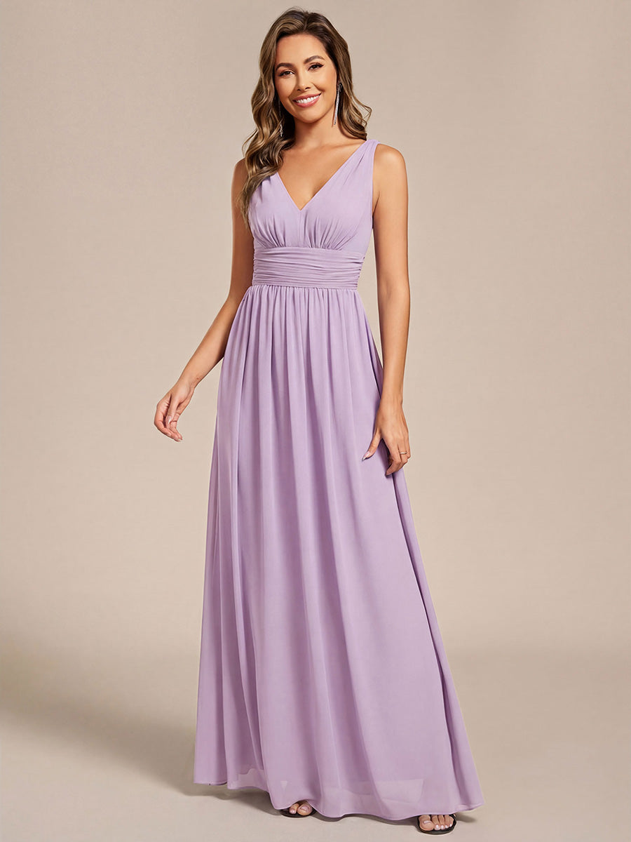 Robe de demoiselle d'honneur en mousseline à col en V #Couleur_Lilas Givré