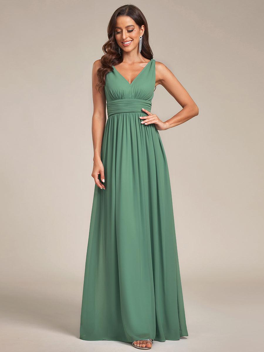 Robe de demoiselle d'honneur en mousseline à col en V #Couleur_Haricot Vert