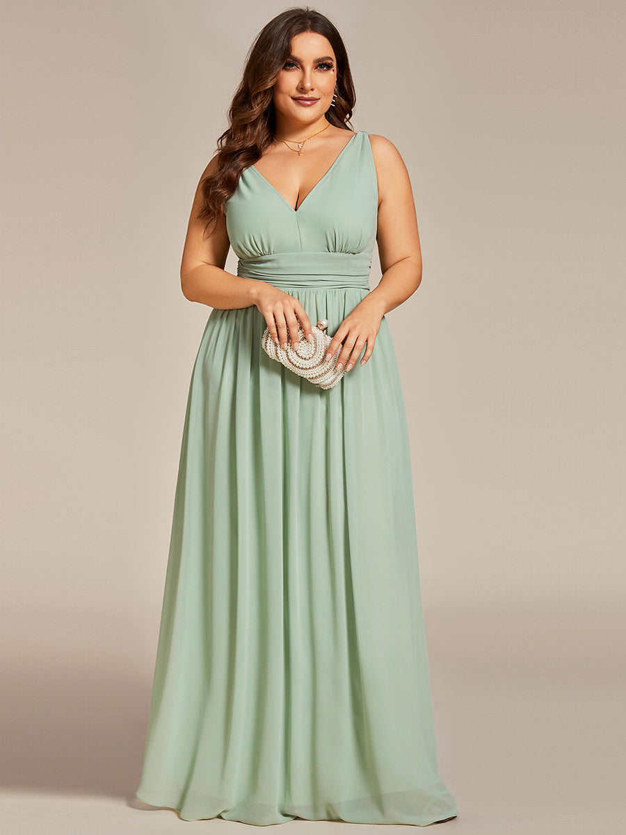 Robe de demoiselle d'honneur en mousseline à col en V #Couleur_Menthe Verte