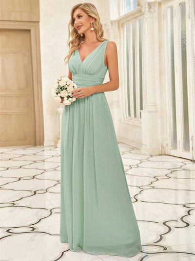 ever HUSH|Robe de demoiselle d'honneur en mousseline à col en V