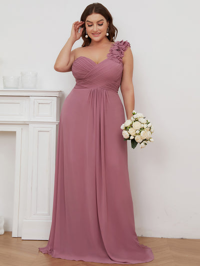 Robe de demoiselle d'honneur longue à une épaule et coupe trapèze