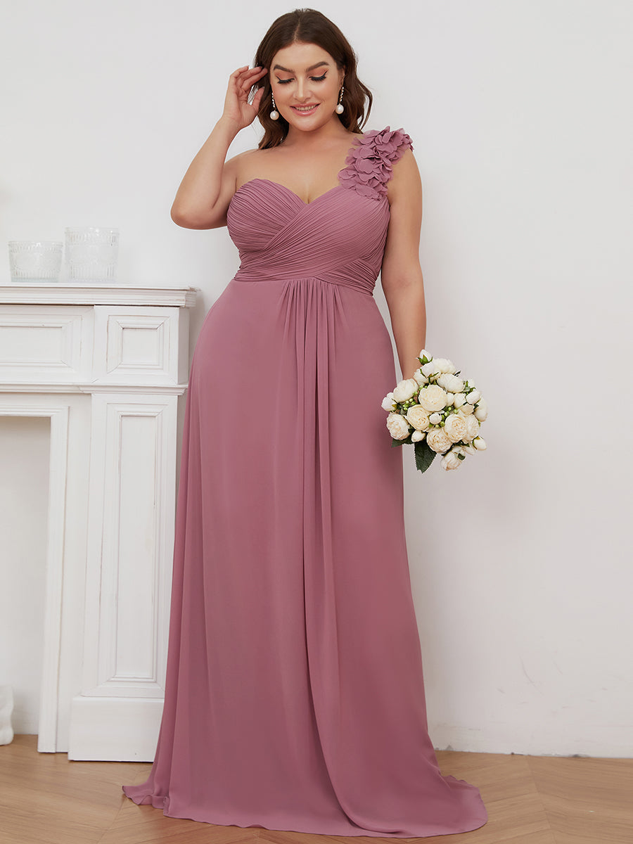 Robe de demoiselle d'honneur longue à une épaule et coupe trapèze #Couleur_Orchidee