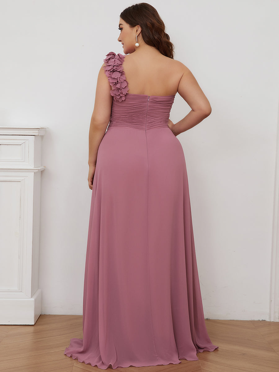 Robe de demoiselle d'honneur longue à une épaule et coupe trapèze #Couleur_Orchidee