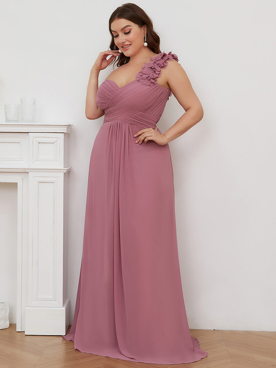 Robe de demoiselle d'honneur longue à une épaule et coupe trapèze #Couleur_Orchidee