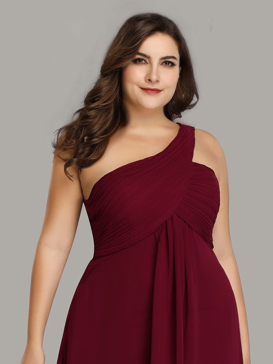 Robe D'invité De Mariage En Mousseline De Soie Mi-Longue Plissée à Manches à Volants Et Col En V  #Couleur_Bordeaux
