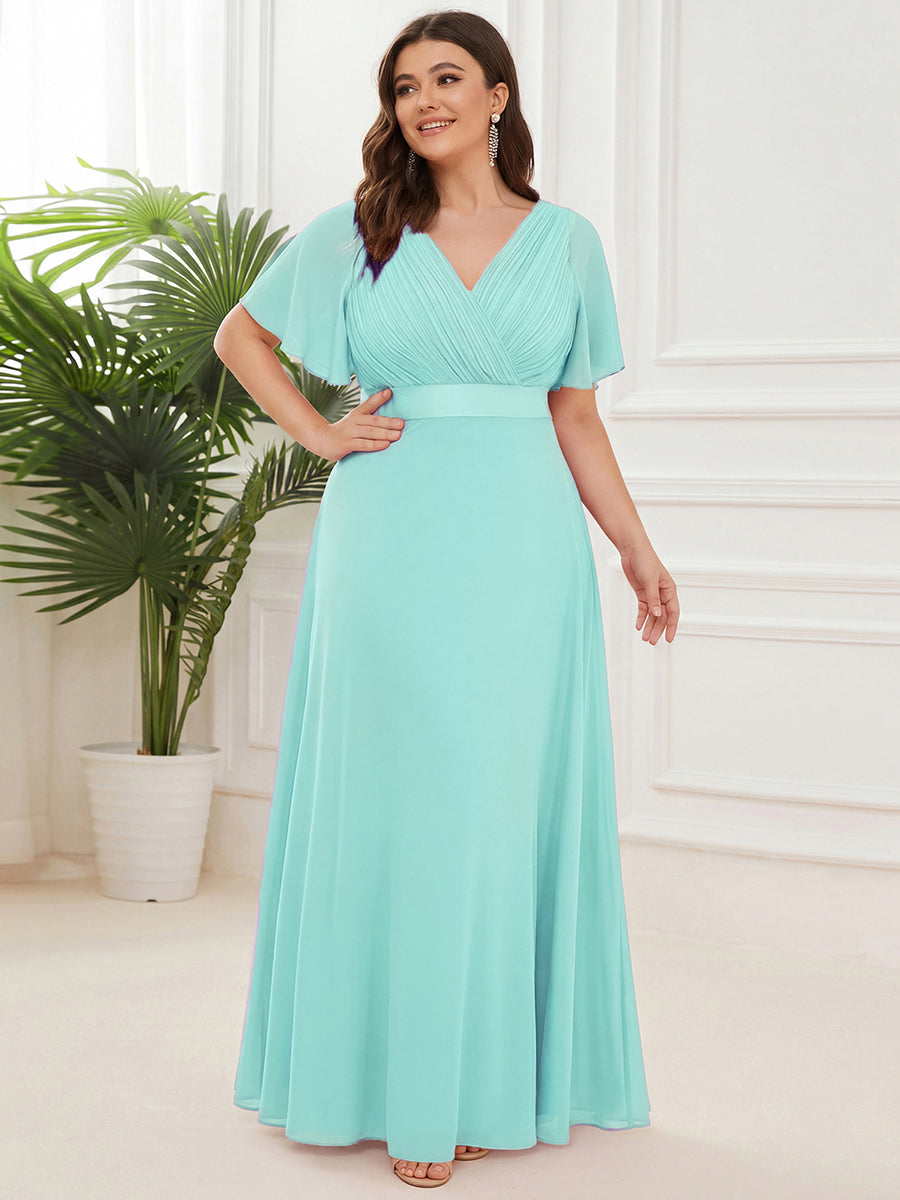 Robe mariage invitée fluide élégante en mousseline à taille haute #Couleur_Bleu pastel