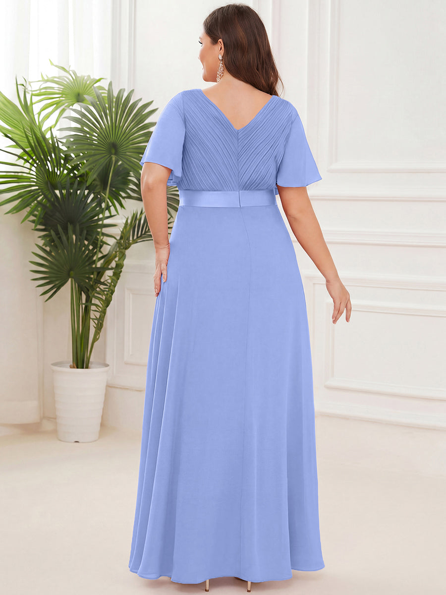 Robe mariage invitée fluide élégante en mousseline à taille haute #Couleur_Bleu Bleuet