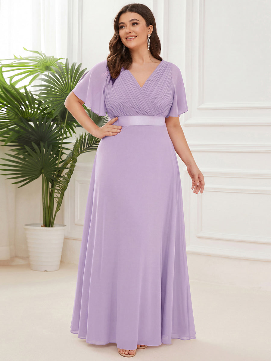 Robe mariage invitée fluide élégante en mousseline à taille haute #Couleur_Lilas Givré