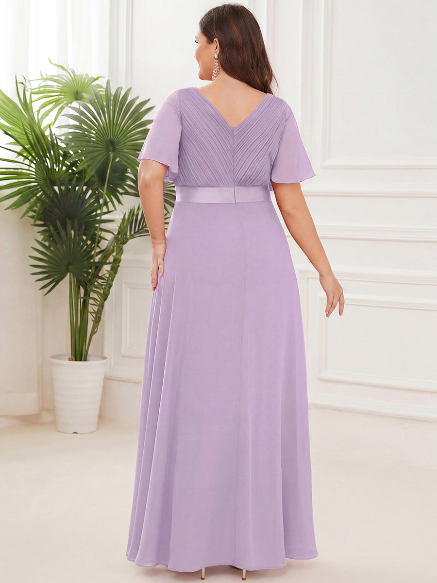Robe mariage invitée fluide élégante en mousseline à taille haute #Couleur_Lilas Givré