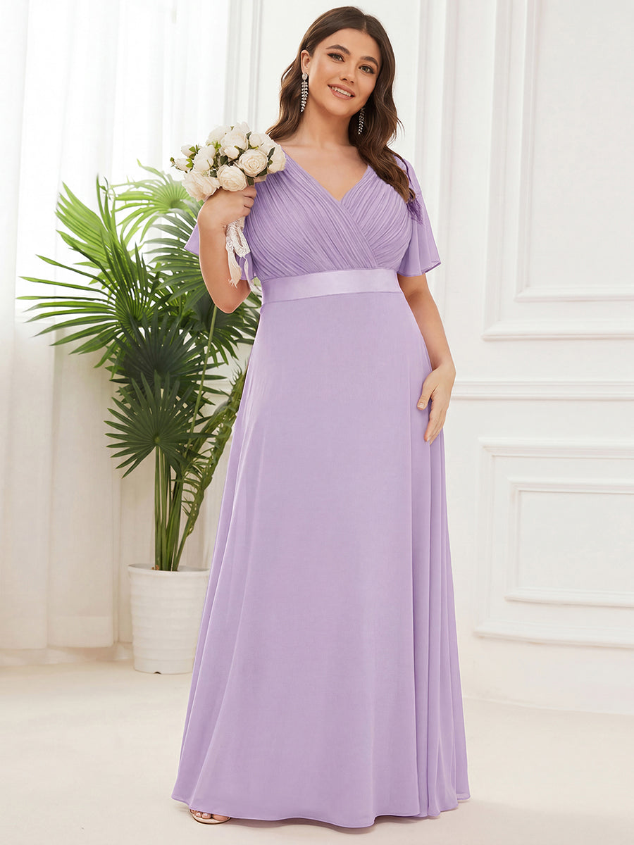 Robe mariage invitée fluide élégante en mousseline à taille haute #Couleur_Lilas Givré