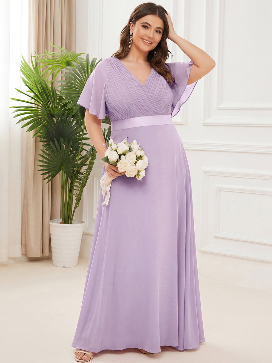 Robe mariage invitée fluide élégante en mousseline à taille haute #Couleur_Lilas Givré