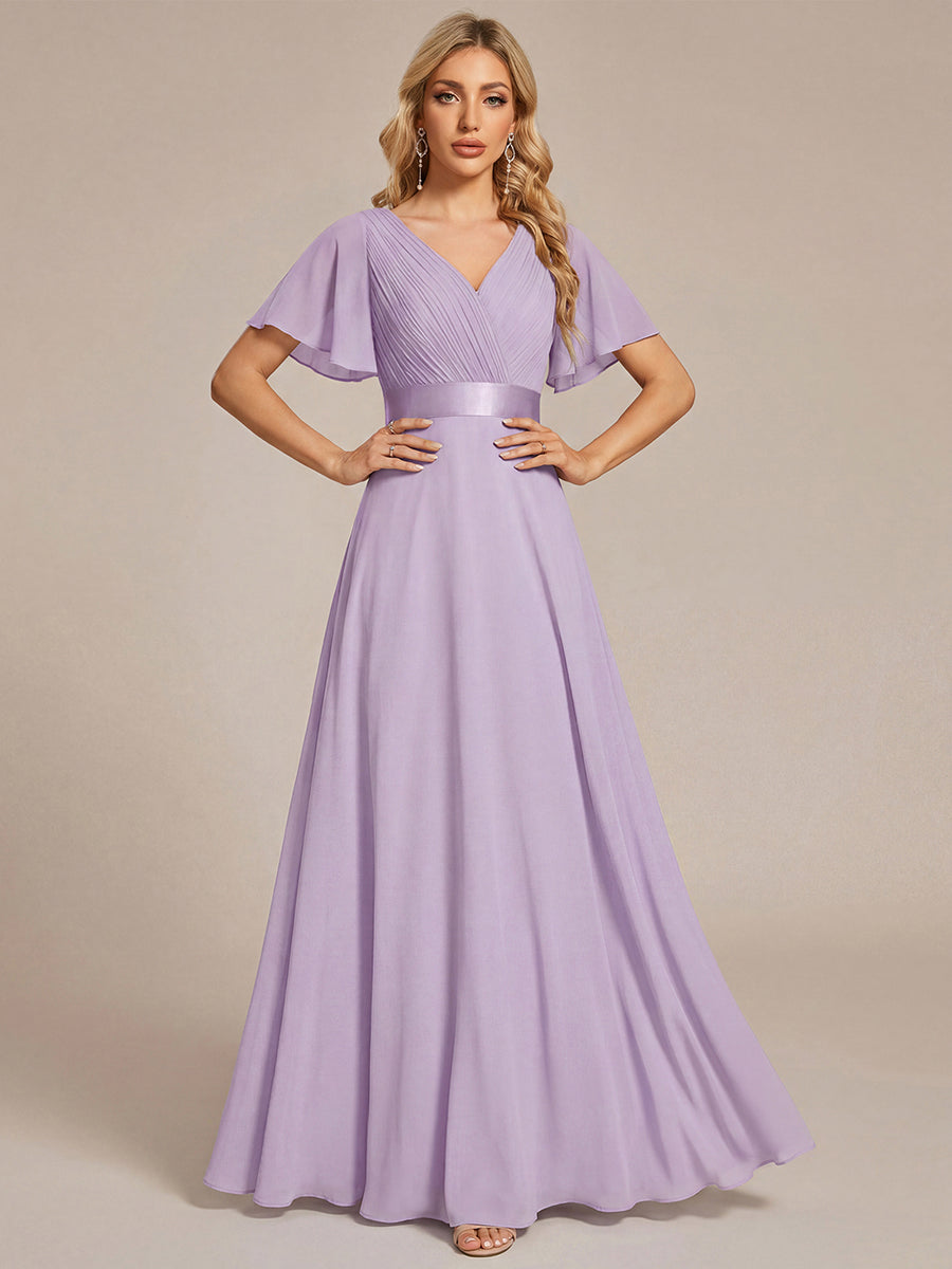 Robe mariage invitée fluide élégante en mousseline à taille haute #Couleur_Lilas Givré