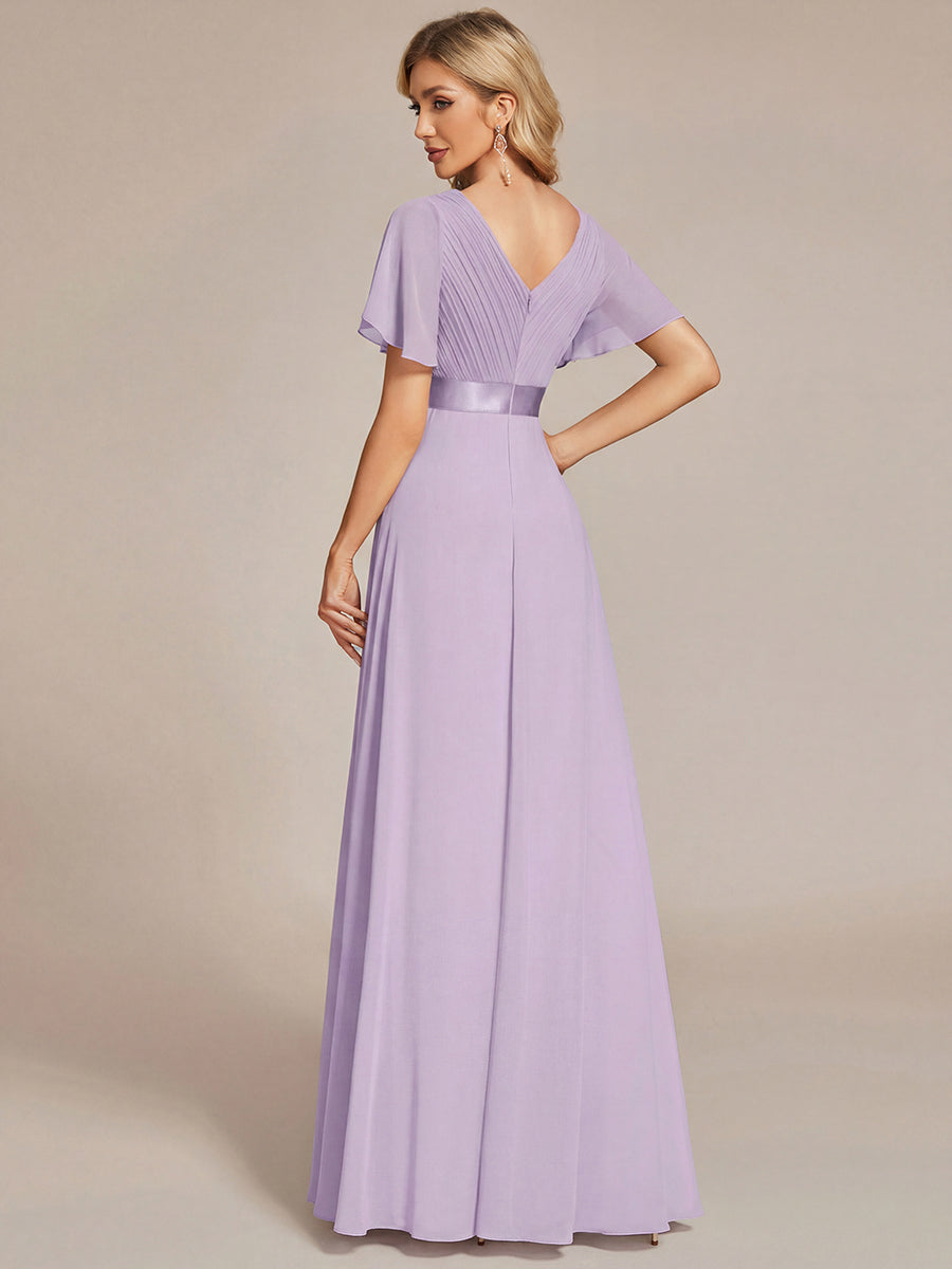 Robe mariage invitée fluide élégante en mousseline à taille haute #Couleur_Lilas Givré