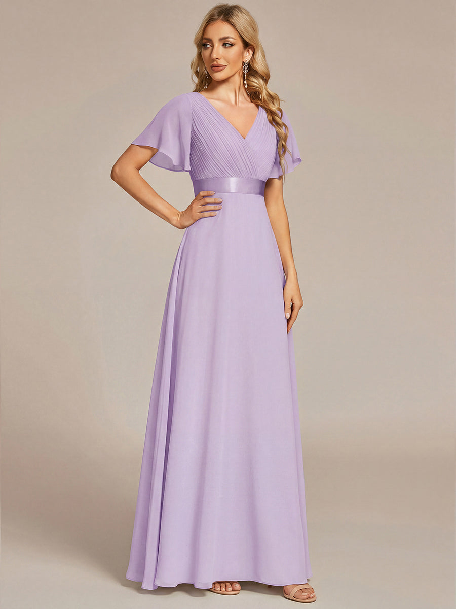 Robe mariage invitée fluide élégante en mousseline à taille haute #Couleur_Lilas Givré