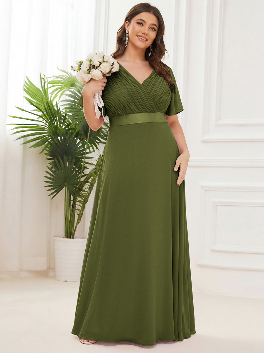Robe mariage invitée fluide élégante en mousseline à taille haute #Couleur_Vert Olive