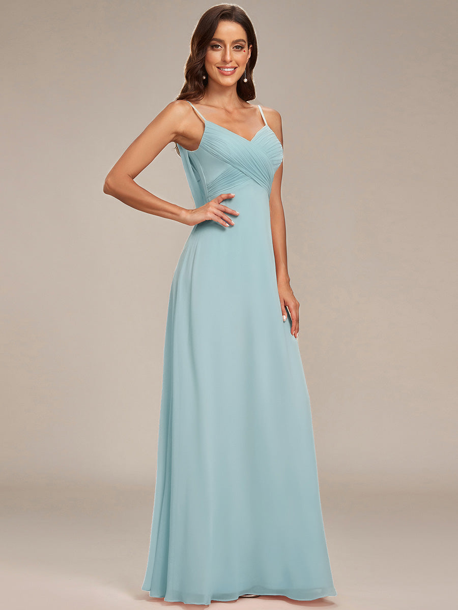 Robe de demoiselle d'honneur drapée au dos avec décolleté en cœur #Couleur_Bleu Ciel