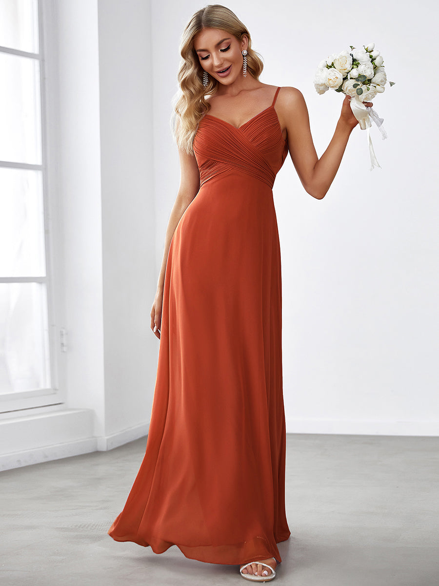 Robe de demoiselle d'honneur drapée au dos avec décolleté en cœur #Couleur_Burnt Orange