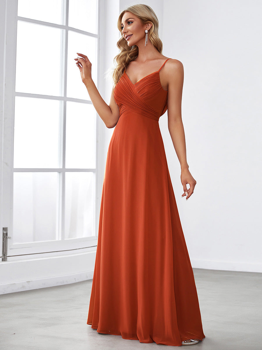 Robe de demoiselle d'honneur drapée au dos avec décolleté en cœur #Couleur_Burnt Orange