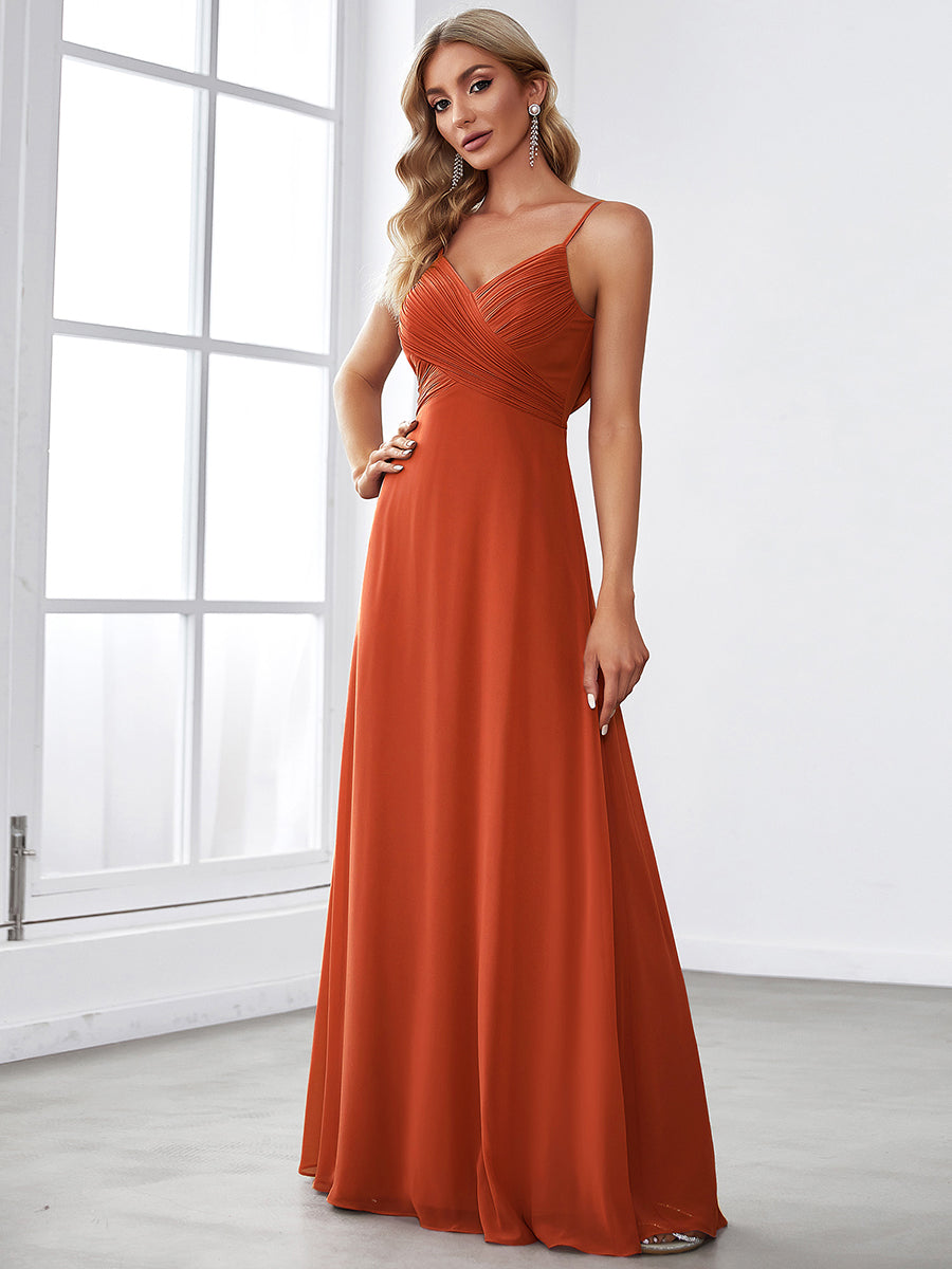 Robe de demoiselle d'honneur drapée au dos avec décolleté en cœur #Couleur_Burnt Orange