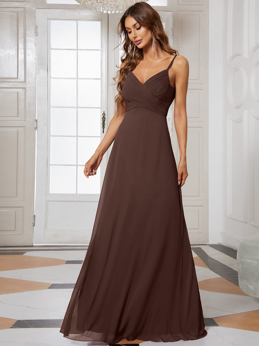 Robe de demoiselle d'honneur drapée au dos avec décolleté en cœur #Couleur_Marron Chocolat