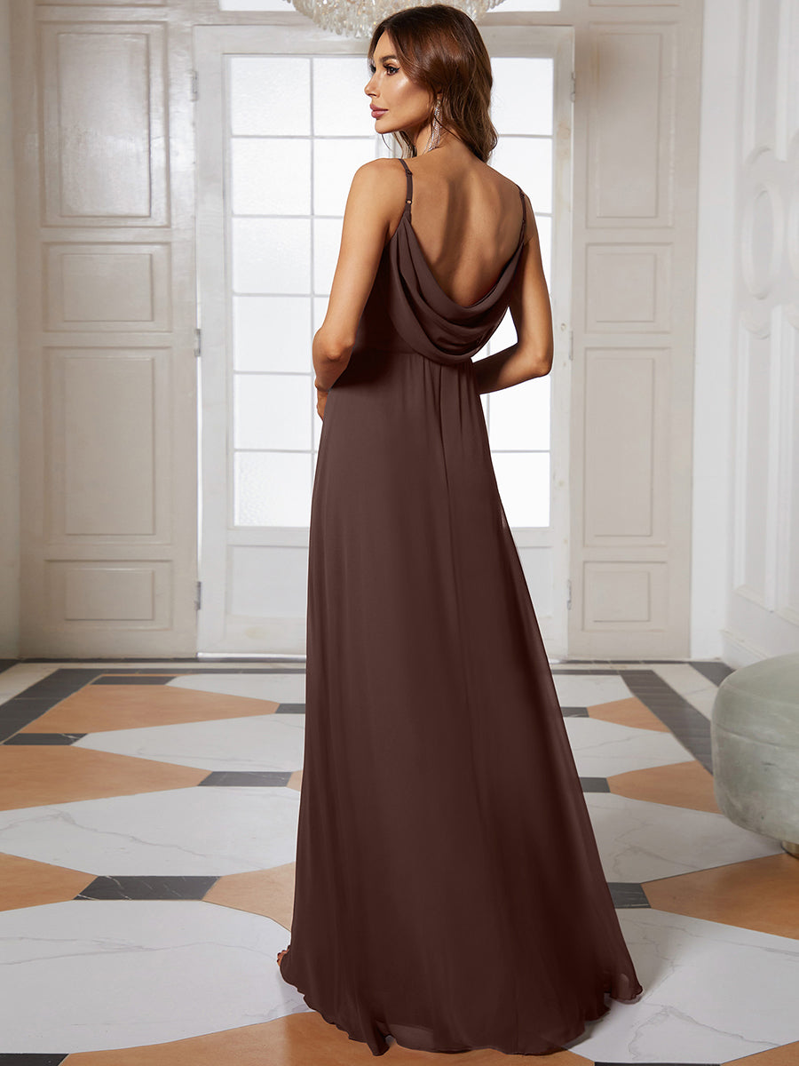 Robe de demoiselle d'honneur drapée au dos avec décolleté en cœur #Couleur_Marron Chocolat