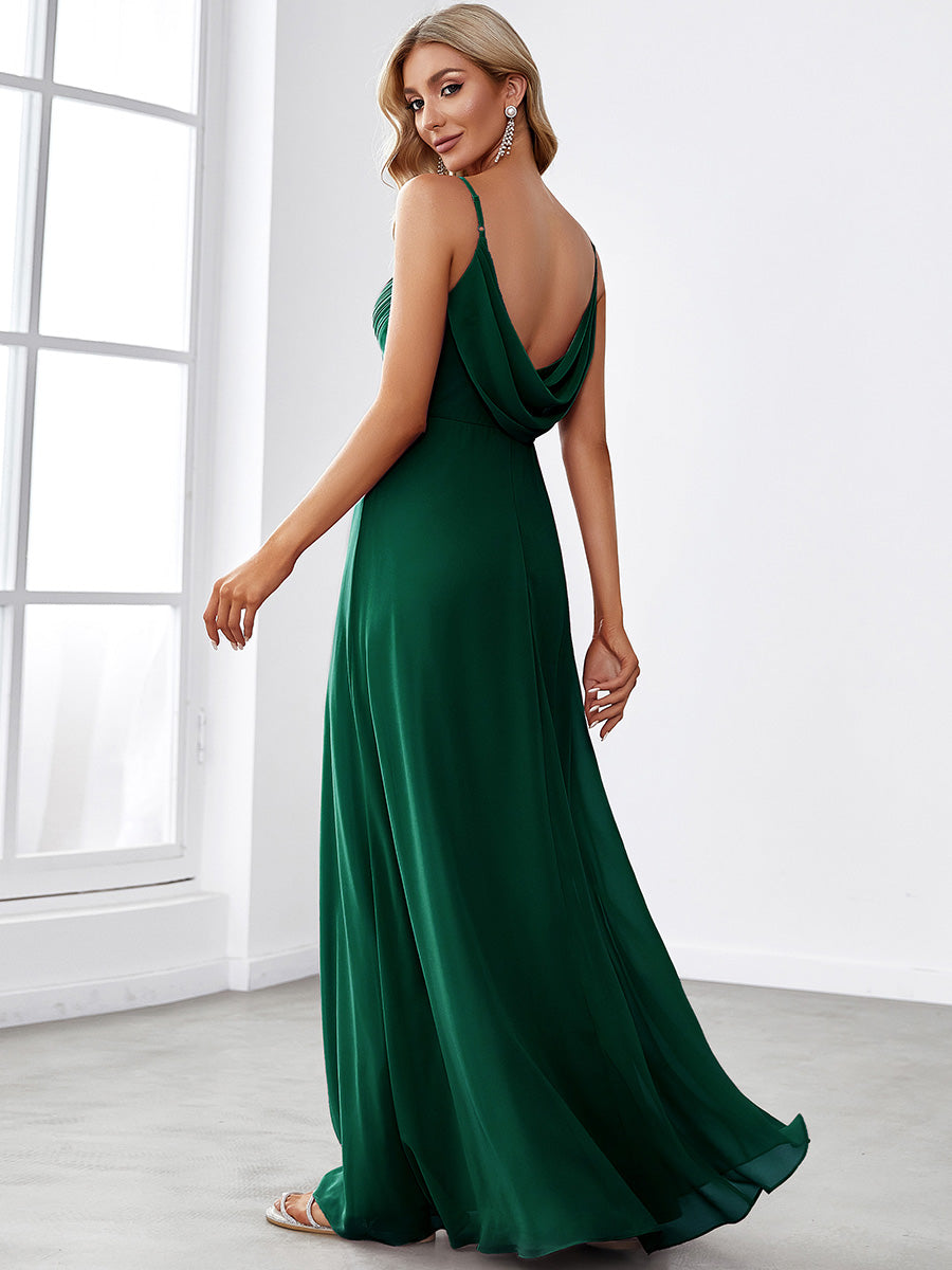 Robe de demoiselle d'honneur drapée au dos avec décolleté en cœur #Couleur_Vert Fonce