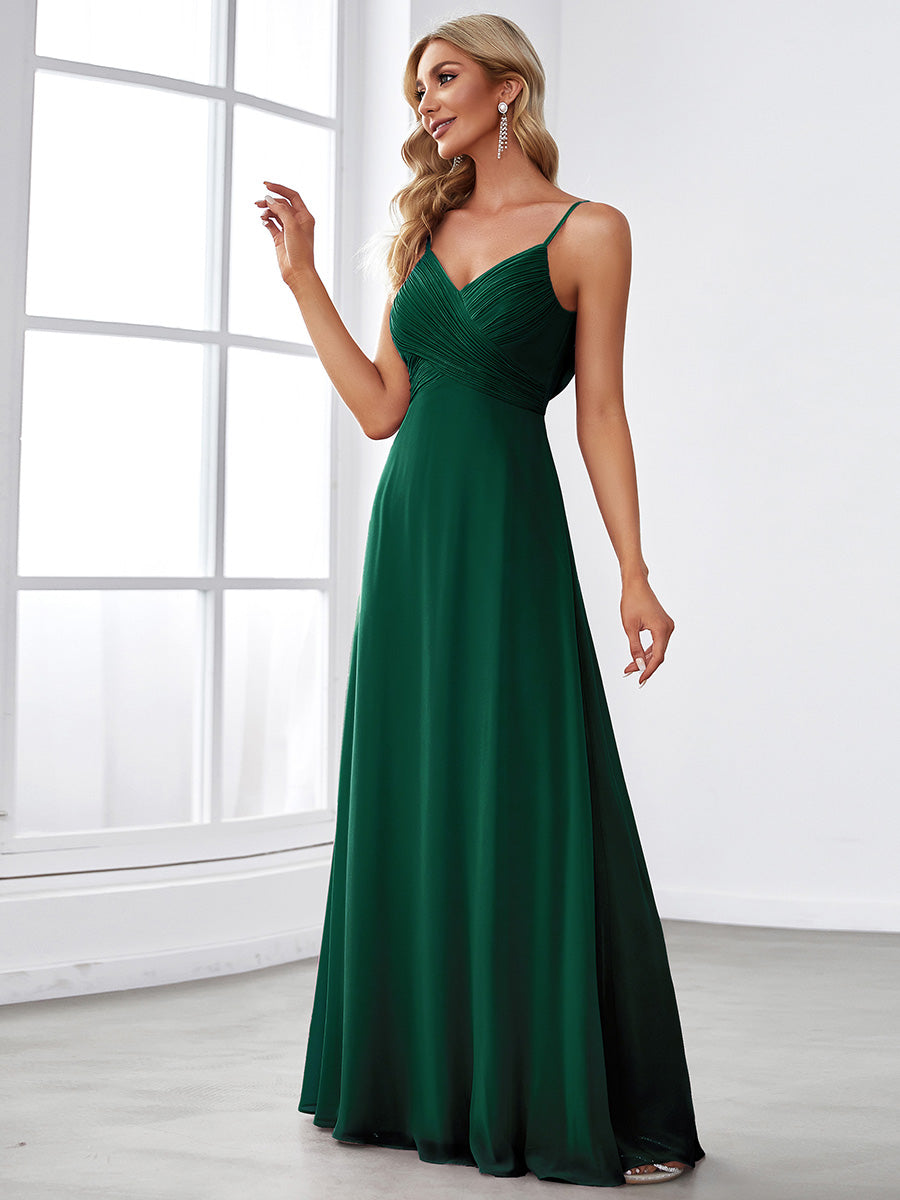 Robe de demoiselle d'honneur drapée au dos avec décolleté en cœur #Couleur_Vert Fonce