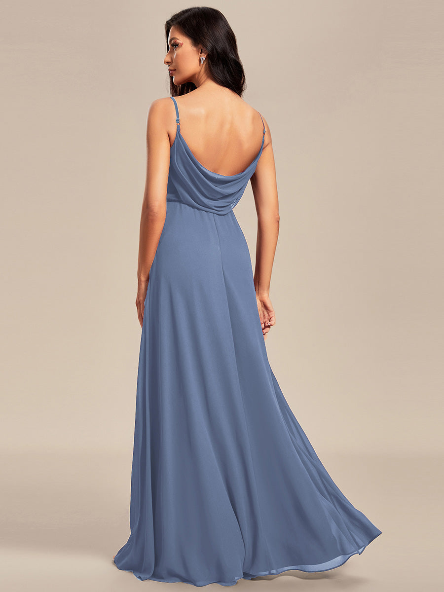 Robe de demoiselle d'honneur drapée au dos avec décolleté en cœur #Couleur_Marine Fume