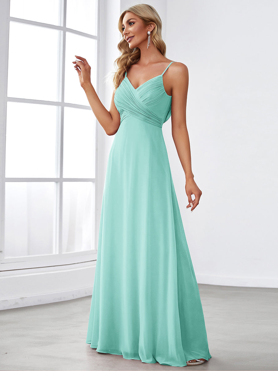 Robe de demoiselle d'honneur drapée au dos avec décolleté en cœur #Couleur_Bleu pastel