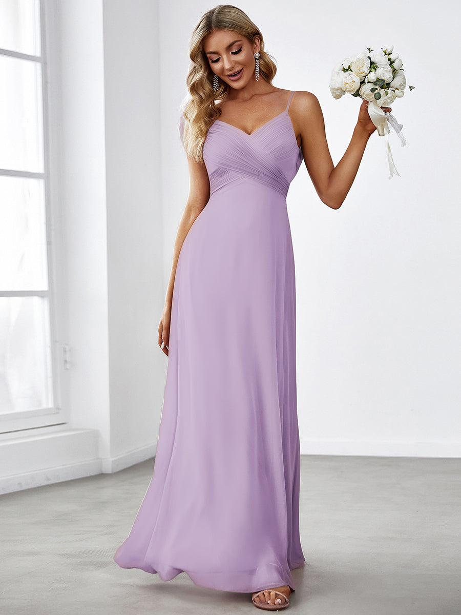 Robe de demoiselle d'honneur drapée au dos avec décolleté en cœur #Couleur_Lilas Givré