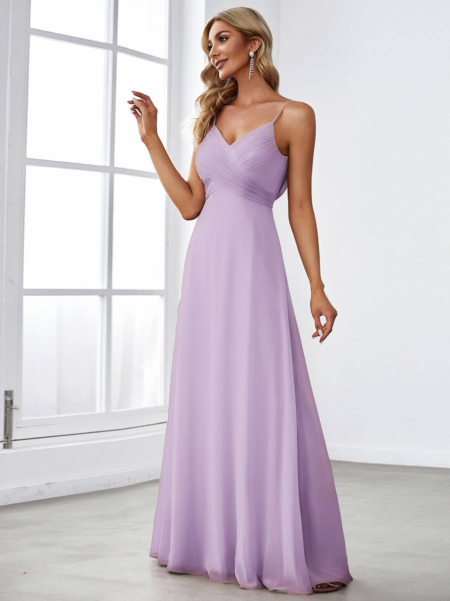 Robe de demoiselle d'honneur drapée au dos avec décolleté en cœur #Couleur_Lilas Givré