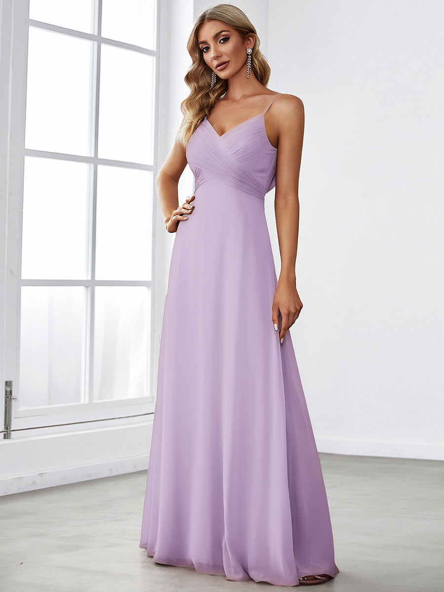 Robe de demoiselle d'honneur drapée au dos avec décolleté en cœur #Couleur_Lilas Givré