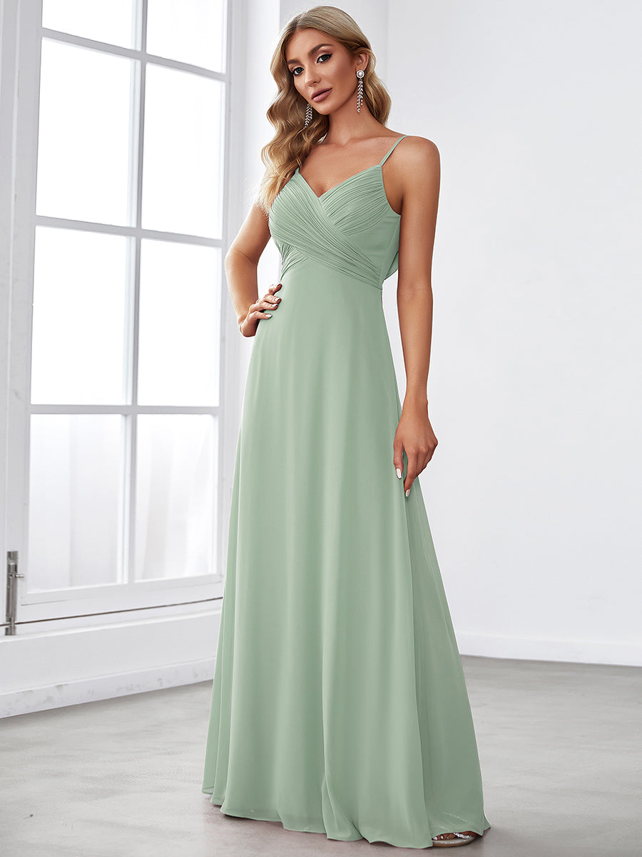 Robe de demoiselle d'honneur drapée au dos avec décolleté en cœur #Couleur_Menthe Verte